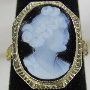 Vintage 14k Yellow Gold Carved Black Onyx Victorian Cameo Ring sz 5